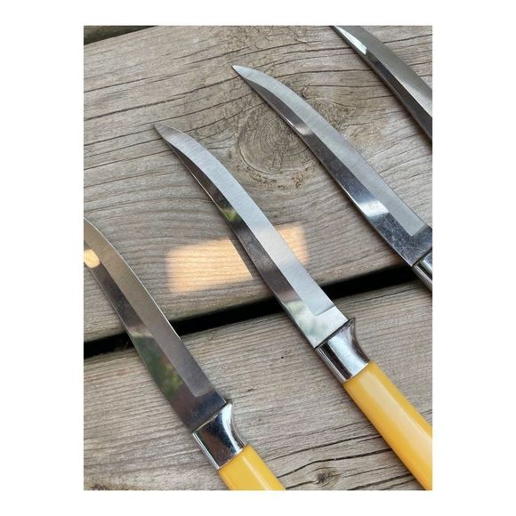 Vintage Bakelight Handle Steak Knife Set x 6 Butterscotch Washington Forge Steel - Picture 12 of 14